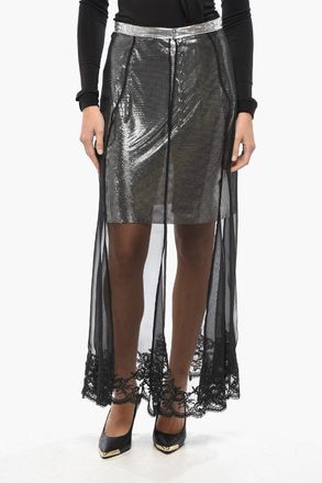 Paco Rabanne Metal-Knit Skirt with Chiffon Layer Paco Rabanne