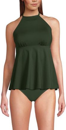 Lands End Flutter High Neck Halter Tankini Top in Rich Olive Green at Nordstrom, Size X-Small