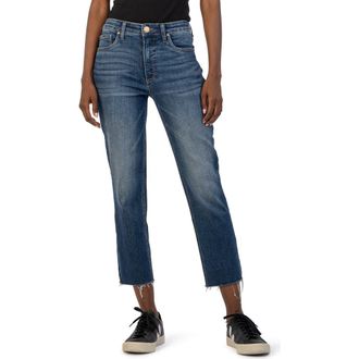 Kut from the Kloth Rachael Fab Ab High Waist Raw Hem Crop Mom Jeans in Explore at Nordstrom, Size 8