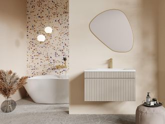 Vente-Unique Mobile bagno sospeso scanalato beige con lavabo da incasso 80 cm - SATARA