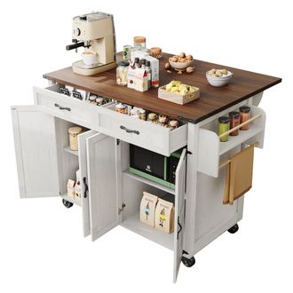STILVORA Carro De Cocina Con 2 Cajones, 2 Armarios, Encimera Abatible Y Toallero, En Mdf, Blanco