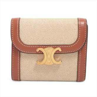 Celine Beige Leather Canvas Wallet (Tri-Fold) (Pre-Owned)