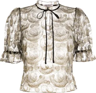 Gilda & Pearl embroidered-design mesh T-shirt - women - Silk/Viscose/Polyamide - S - Black