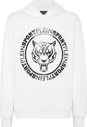 Plein Sport Hooded Sweatshirt Carbon Tiger - Heren - Sportshirts - Wit - M - Katoen - Fitness