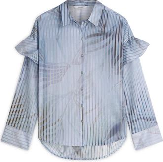 Summum Blouse Bloemen en strepen - Dames - Overhemden - Blauw - L - Katoen - Overhemden