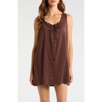 Reformation Holly Eyelet Trim Organic Cotton Blend Nightgown in Cafe at Nordstrom, Size X-Large
