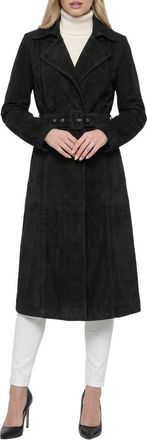 Gorski Genuine Metis Suede Belted Trench Coat in Black at Nordstrom, Size X-Small