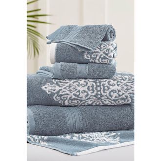 Modern Threads Gray Artesia Damask Reversible Yarn-Dyed Jacquard 6-Piece Towel Set in Blue at Nordstrom Rack