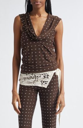 Siedres Hunni Studded Jersey Top with Hood in Brown at Nordstrom, Size X-Small