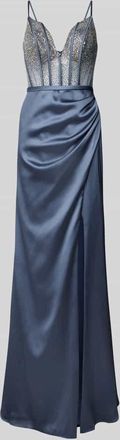 Luxuar Luxuar Abendkleid mit Strasssteinbesatz in Rauchblau, Größe 32