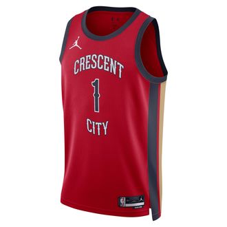 Nike Jordan Mens Zion Williamson New Orleans Pelicans 2023/24 Statement Edition Jordan Dri-FIT NBA Swingman Jersey in Red | DX8655-657