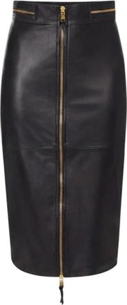Elisabetta Franchi Midi Rok - Dames - Leren & Su&egrave;de rokken - Zwart - M - Leer - Rokken