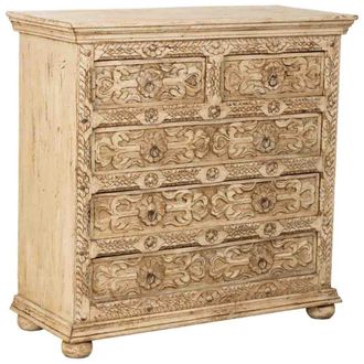 Wanderlust Deco C&oacute;moda de madera artesanal con 5 cajones beige 100x43x95h cm