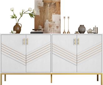 STILVORA Aparador Con 4 Puertas Y 2 Baldas Regulables, Dise&ntilde;o Geom&eacute;trico Moderno, En Mdf, 160&times;40&times;80,5 Cm, Blanco