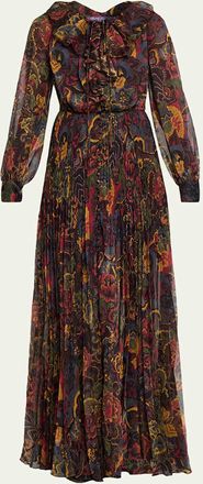 Ralph Lauren Collection Catia Paisley Ruffle Long-Sleeve Maxi Dress