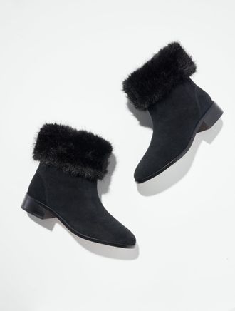 Talbots Tish Fur Suede Ankle Boots - Black - 10 1/2 M Talbots