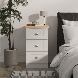 Welcome Furniture Tutbury Ready Assembled 3 Drawer Bedside Cabinet in Grey Ash & Bardolino Oak - Welcome Furniture | TJ Hughes