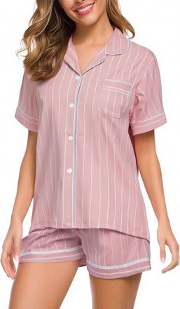 Generic Travel Outfit Women Womens 2 Piece Pajamas Sets UK Summer Fashion Pyjama Outfits Button Down Shirts&Shorts Pj Sets Loungerwear Ladies Soft Comfy Class