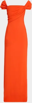 Oscar De La Renta Cap-Sleeve Draped Cady Column Gown