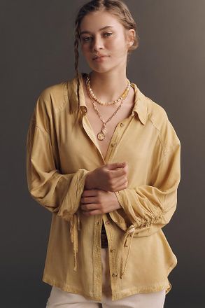 Pilcro Cinched-Sleeve Buttondown Top