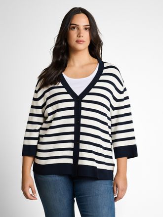 Tom Tailor Cardigan TOM TAILOR PLUS, Damen, Gr. 44, wei&szlig; sky blau knit stripe, Strick, Obermaterial: 85% Viskose, 15% Polyamid, gestreift, loose fit normal, V-Au