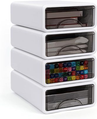 OEM Set Di 4 Cassettiere Impilabili, Organizer Da Scrivania, Scatole Di Plastica Per Ufficio, Scuola, Casa, Toletta, Ufficio