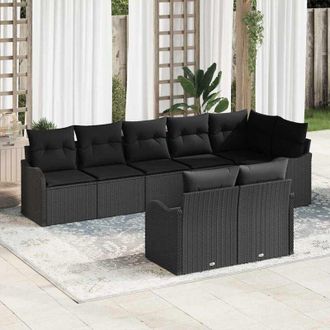 vidaXL Conjunto De Sof&aacute; De Jard&iacute;n Con Coj&iacute;n 8 Pcs Negro Polirat&aacute;n Vidaxl