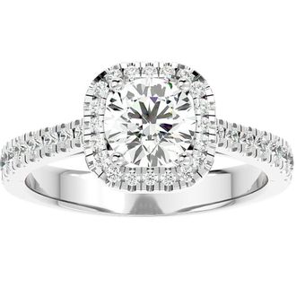 Pompeii3 1 1/6Ct Moissanite & Diamond Cushion Halo Engagement Ring White or Yellow Gold