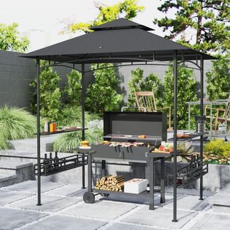 OUTSUNNY 8 x 5 Grill Gazebo Canopy with 2 Side Shelves, Hook, Dark Grey