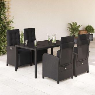 vidaXL Set De Muebles Jard&iacute;n 5 Pzas Con Cojines Rat&aacute;n Sint&eacute;tico Negro Vidaxl