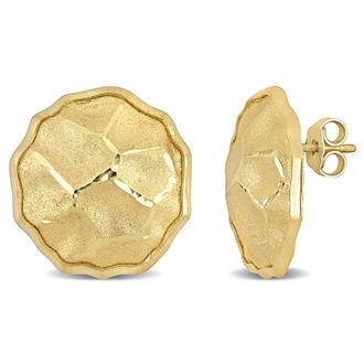 Amour 21 Mm Hammered Disc Earrings In Yellow Plated Sterling Silver