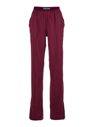 Tom Ford Fuchsia Pants With Elastic Waist With Logo Lettering In Silk Stretch Woman