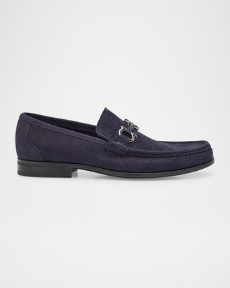 Ferragamo Mens Grandioso Leather Gancini-Bit Loafers