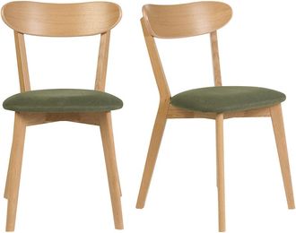 Miliboo Sillas Vintage De Madera Clara De Roble Y Tejido Con Efecto Terciopelo Texturizado Verde Caqui (lote De 2) Dove