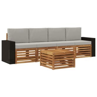 vidaXL Conjunto De Sof&aacute;s De Exterior 5 Pcs Natural Y Gris Claro Vidaxl