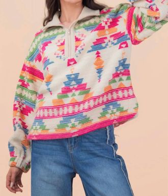 Very J Aztec Fleece Pullover In Pink Mix