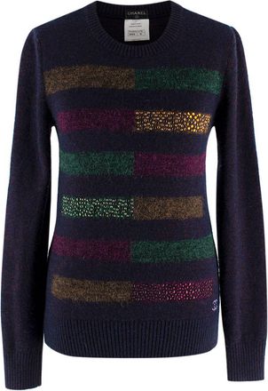 Chanel Multicoloured Crystal Embellished Striped Jumper Size S