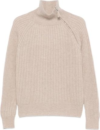 Allude Ribbed Zip-neck Sweater