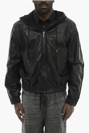 Diesel Leather And Denim Jacket L-OCHS With Hood size 50