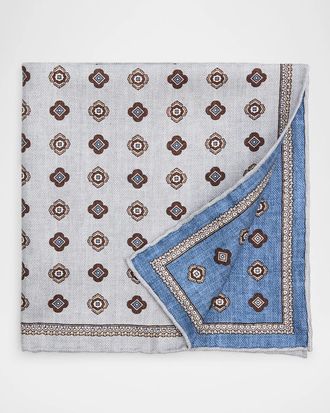 Brunello Cucinelli Men & apos;s Silk Medallion Pocket Square