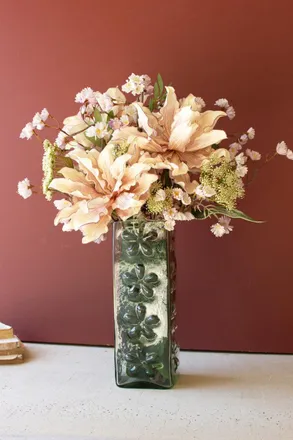 Kalalou Square Glass Vase With Embossed Flowers