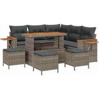 vidaXL Garden Sofa Set with Cushion 9 pcs Grey Poly rattan vidaXL