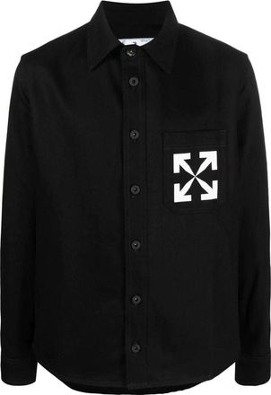 Off-white SS22 Arrow Logo Pattern Denim Long Sleeves Shirt Black OMYD027C99DEN0021001