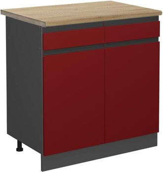 Vicco Mueble Bajo De Cocina R-line, Rojo, 80 Cm, Et Roble