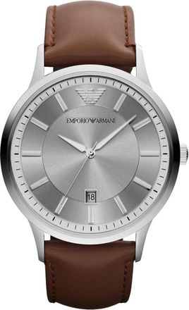 Emporio Armani AR2463 Heren Klassieke Zilveren Wijzerplaat Horloge met Leren Band
