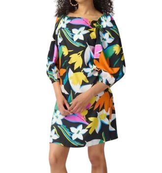 Joseph Ribkoff Floral Print Scarf Dress In Black Multi