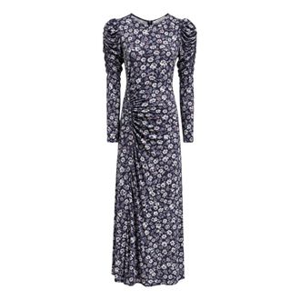 Mar De Margaritas Midi jurk met zijdelingse plooien en knopen - Dames - Jurken - Blauw - Maat: XL Zijde