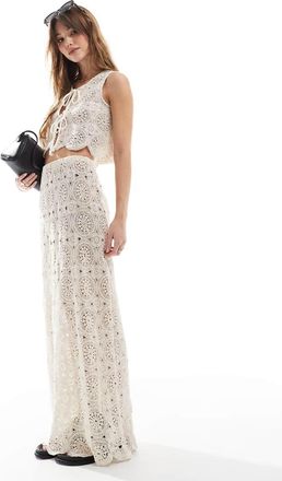 4th & Reckless 4th + Reckless - Gonna lunga da spiaggia in pizzo a fiori beige con fondo smerlato in coordinato-Neutro