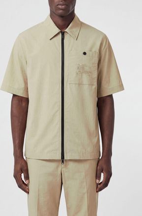 Burberry Camicia a maniche corte in nylon con chiusura a zip e tasche a toppa