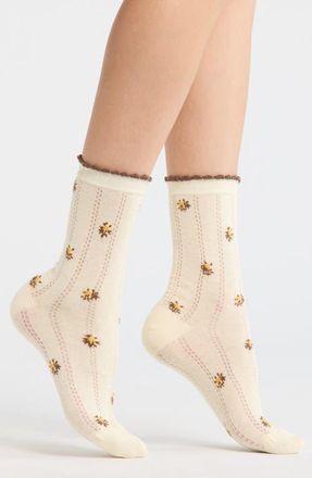 Casa Clara Love Winona Floral Pointelle Crew Socks in Yellow at Nordstrom